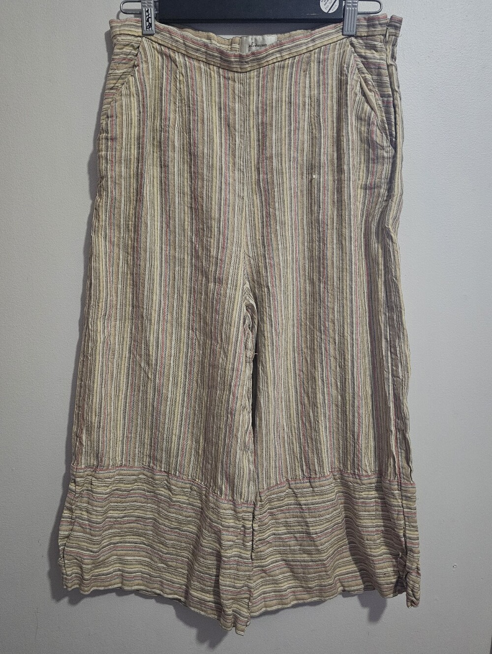 Anthropologie Elevenses Linen Striped Wide-Leg Crop Pants